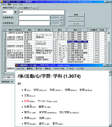 図2　『分類語彙表』から「科学」を検索した結果