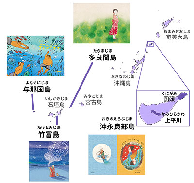 与那国島、多良間島、竹富島、沖永良部島の地図