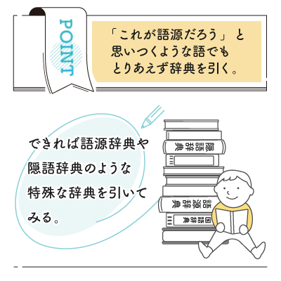 ポイント「これが語源だろう」と思いつくような語でもとりあえず辞典を引く。