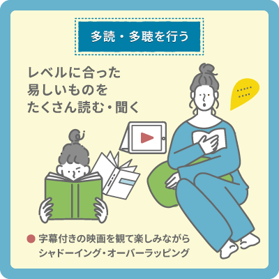 多読・多聴を行う(レベルにあったやさしいものをたくさん読む・聴く)